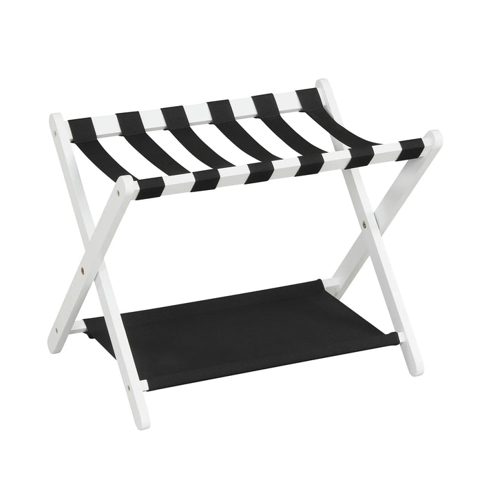 Folding Luggage Rack Solid Rubberwood Suitcase Stand with Nylon Shelves-