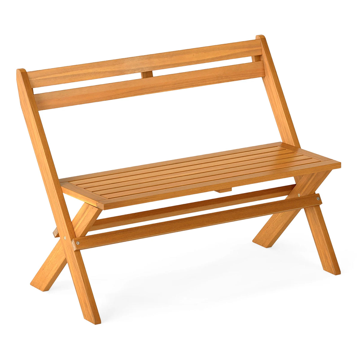 Folding Outdoor Bench for 2 People with Slanted Backrest Slatted Seat ...