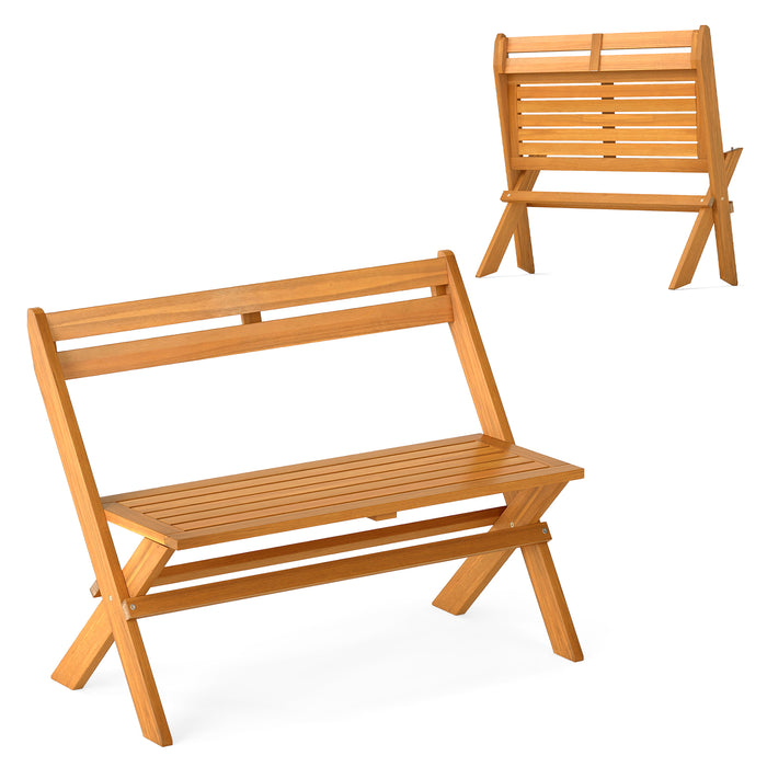 Slanted Backrest Folding Outdoor Bench for 2 People with Slanted Backrest Slatted Seat ...