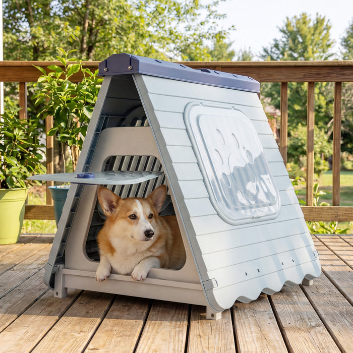 Folding Plastic Dog House with Lockable Flap Door Waterproof Pet Shelter-