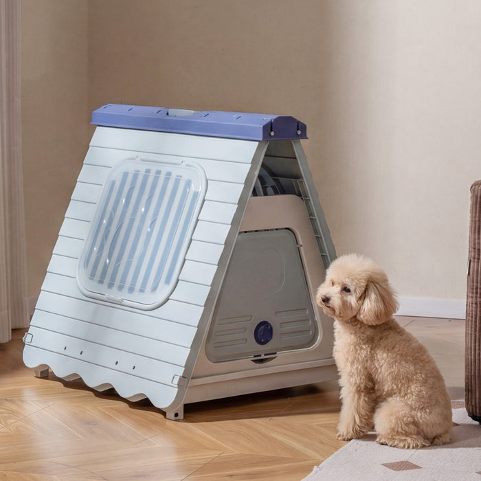 Folding Plastic Dog House with Lockable Flap Door Waterproof Pet Shelter-