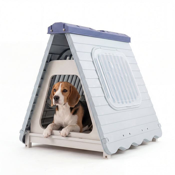 Folding Plastic Dog House with Lockable Flap Door Waterproof Pet Shelter-