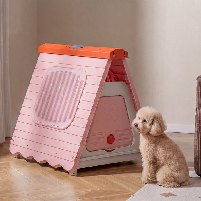Folding Plastic Dog House with Lockable Flap Door Waterproof Pet Shelter-