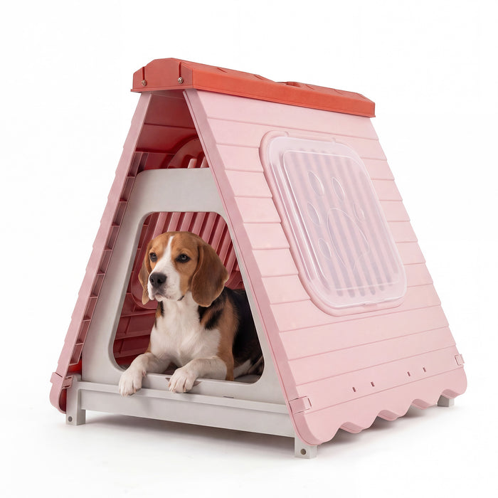 Folding Plastic Dog House with Lockable Flap Door Waterproof Pet Shelter-