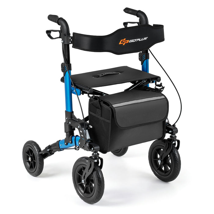 Folding Rolling Walker with Seat and Mesh Backrest for Seniors-Blue