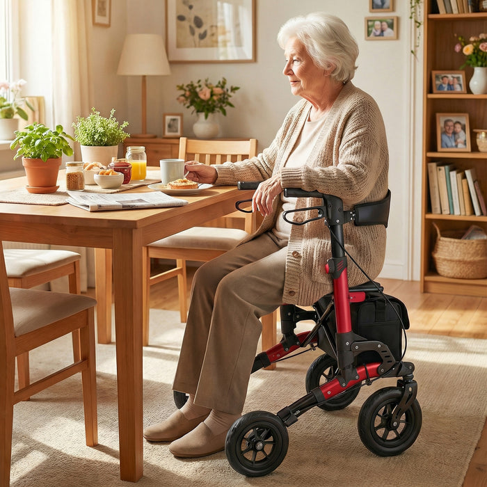 Folding Rolling Walker with Seat and Mesh Backrest for Seniors-Blue