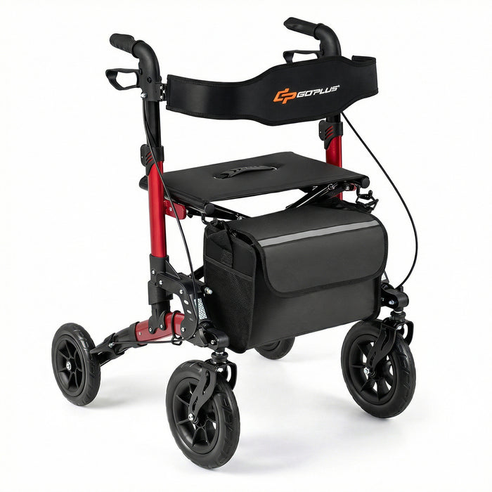 Folding Rolling Walker with Seat and Mesh Backrest for Seniors-Blue