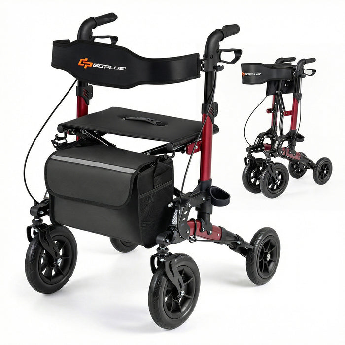Folding Rolling Walker with Seat and Mesh Backrest for Seniors-Blue