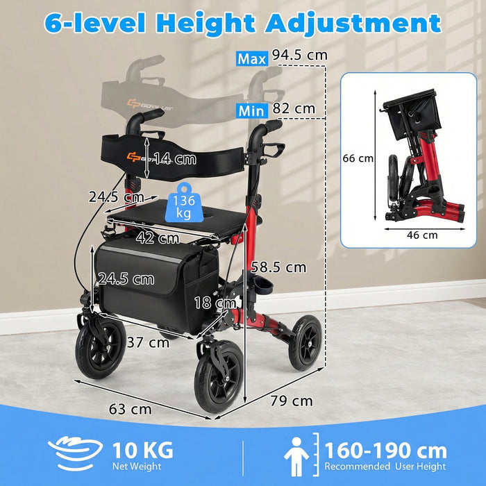 Folding Rolling Walker with Seat and Mesh Backrest for Seniors-Blue