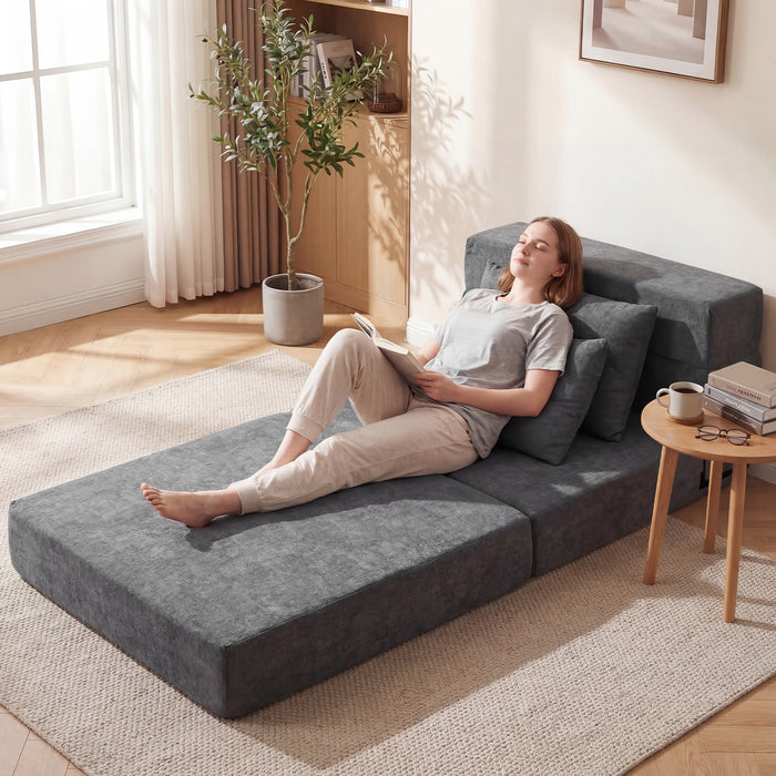 Folding Sofa Bed 3-in-1 Convertible Sleeper Chair with Pillows-