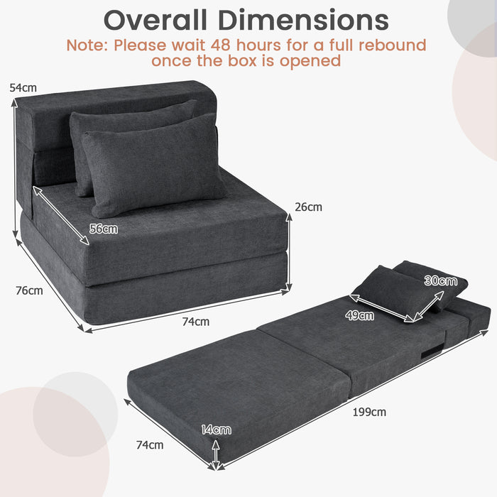 Folding Sofa Bed 3-in-1 Convertible Sleeper Chair with Pillows-