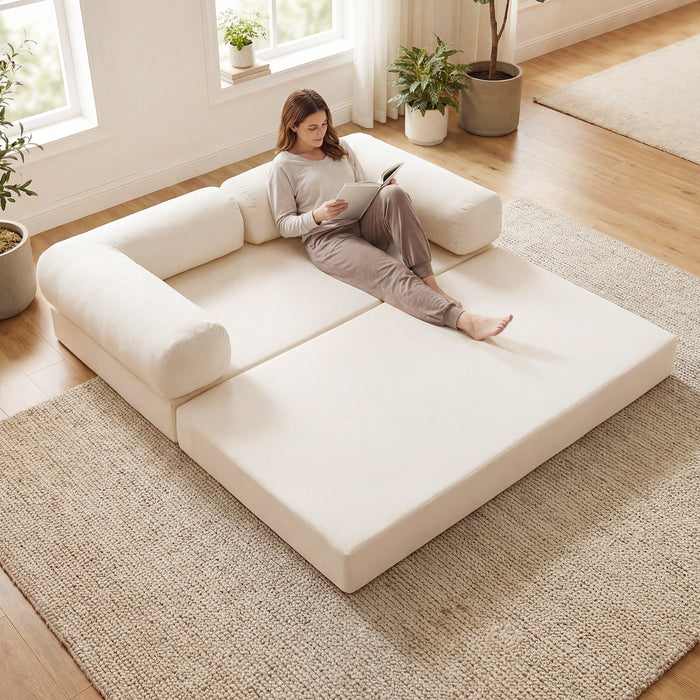 Folding Sofa Bed 4-in-1 Convertible Futon Couch with Comfy Corduroy Cover-