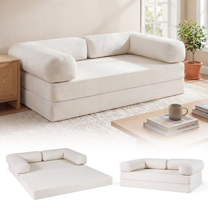 Folding Sofa Bed 4-in-1 Convertible Futon Couch with Comfy Corduroy Cover-