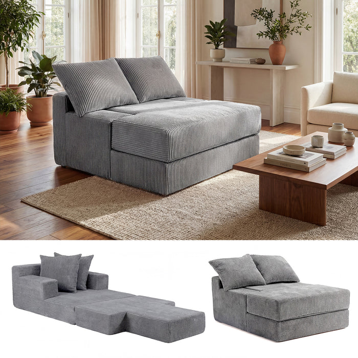 Folding Sofa Bed with Dual Pillows & Machine-Washable Cover for Living Room Bedroom-