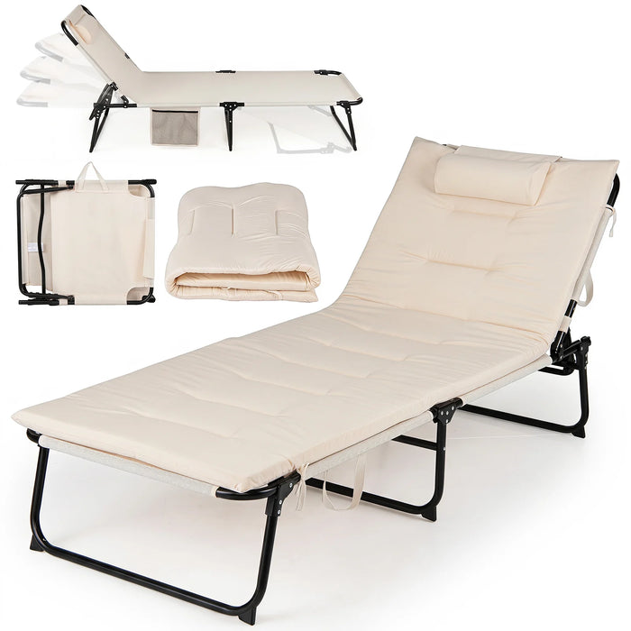 Folding Sun Lounger Foldable Beach Sun Lounger with 4-Position Adjustable Backrest-Grey