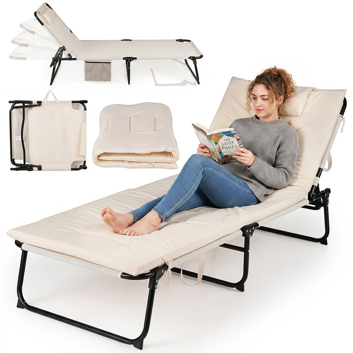 Folding Sun Lounger Foldable Beach Sun Lounger with 4-Position Adjustable Backrest-Grey