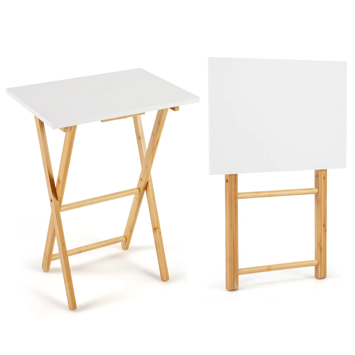 Folding TV Tray Tables Set of 2 Bamboo Snack Table for Small Spaces at Couch-