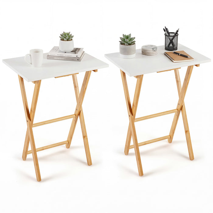 Folding TV Tray Tables Set of 2 Bamboo Snack Table for Small Spaces at Couch-
