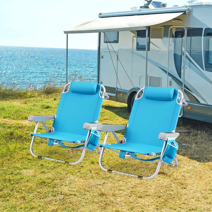 Folding Lay Flat Beach Chair with 5-Position Backrest-Blue & Green