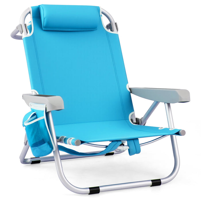 Folding Lay Flat Beach Chair with 5-Position Backrest-Blue & Green