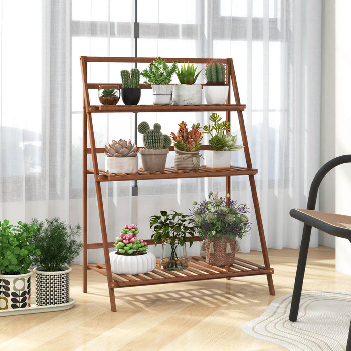 Folding Bamboo Plant Stand for Living Room Patio Garden Balcony Porch-