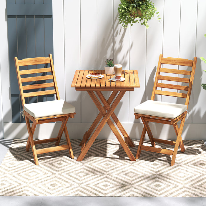 3 Pieces Outdoor Acacia Wood Bistro Set with Seat Cushions and High Back-Horizontal-