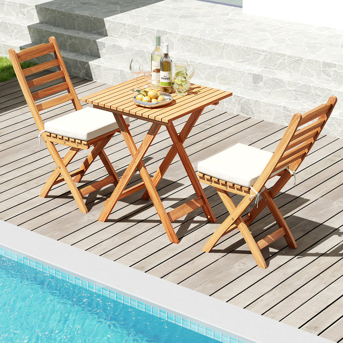 3 Pieces Outdoor Acacia Wood Bistro Set with Seat Cushions and High Back-Horizontal-