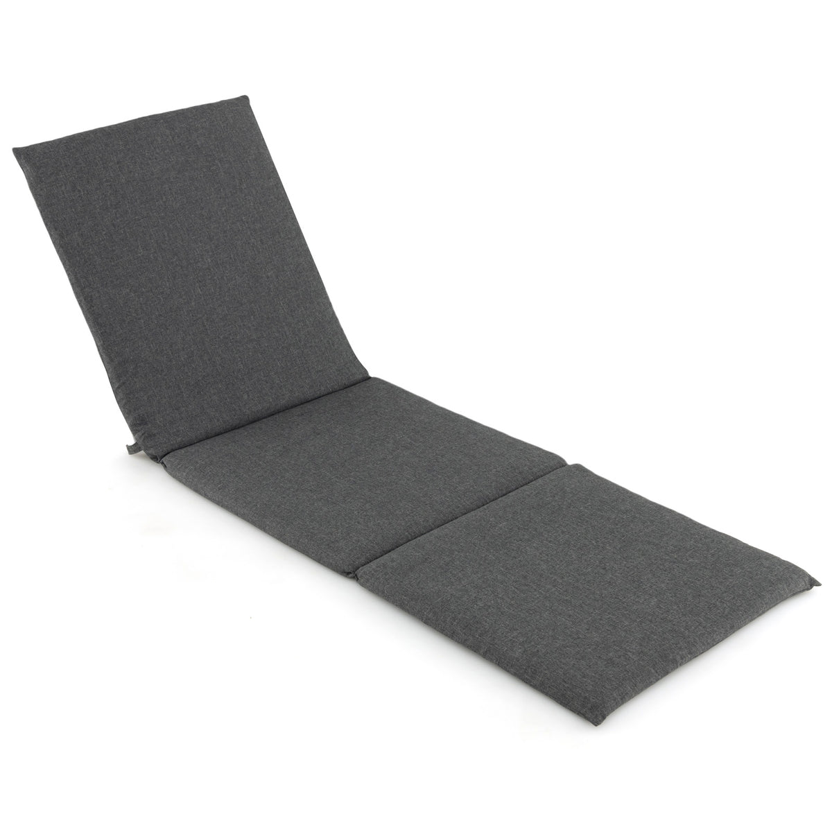 Folding Outdoor Chaise Lounge Cushion Patio Furniture Pad with Straps-Dark Grey-