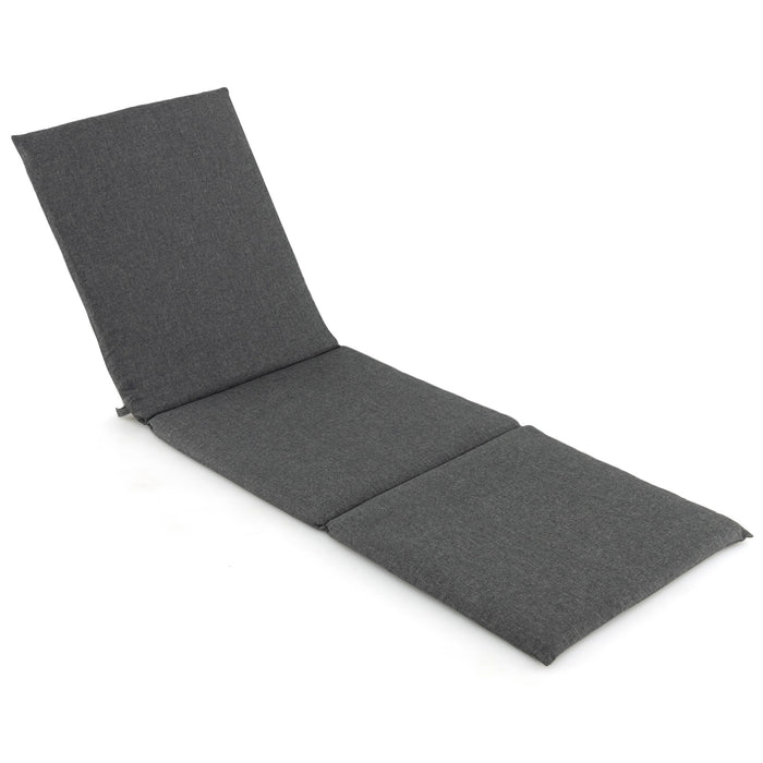 Folding Outdoor Chaise Lounge Cushion Patio Furniture Pad with Straps-Dark Grey-