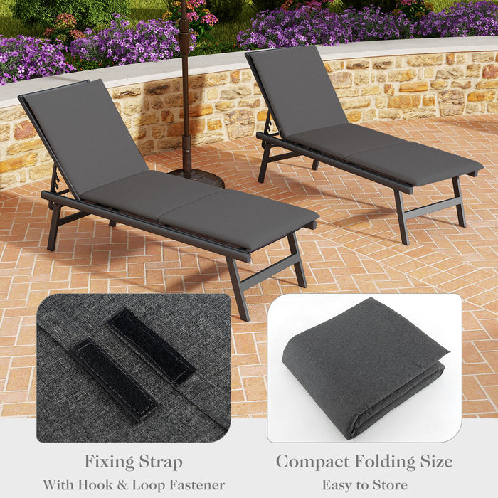 Outdoor Folding Chaise Lounge Cushion - Dark Grey Patio Furniture Pad with Straps - Ideal for Outdoor Fun & Comfort