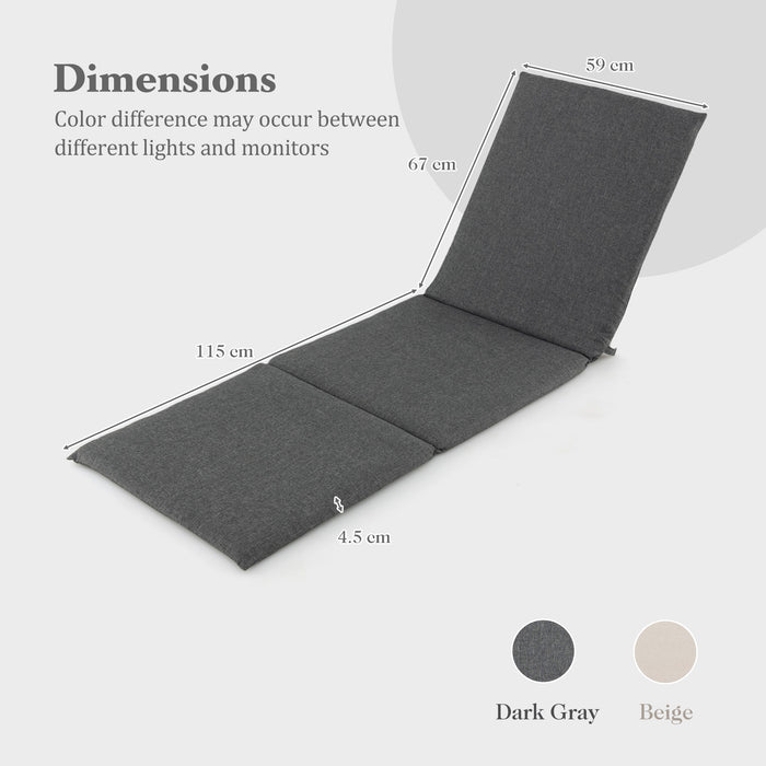 Folding Outdoor Chaise Lounge Cushion Patio Furniture Pad with Straps-Dark Grey-