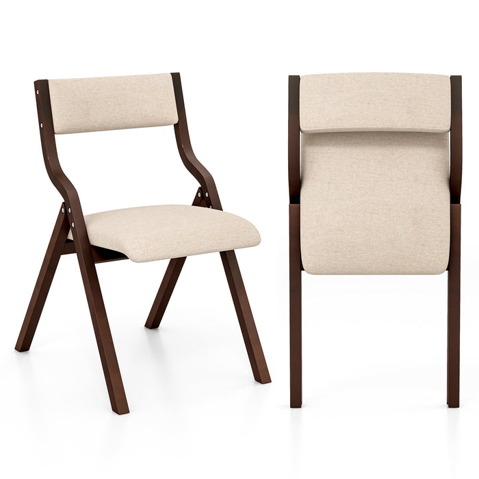 Folding Dining Chair Set of 2 with Solid Wood Frame and Padded Seat-Grey