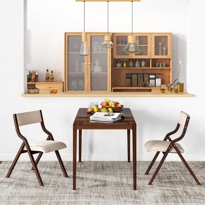 Folding Dining Chair Set of 2 with Solid Wood Frame and Padded Seat-Grey