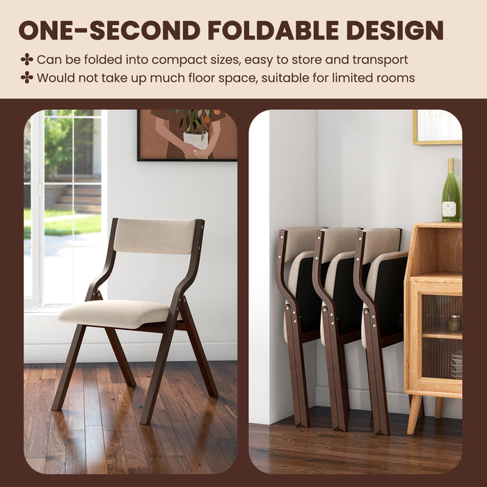 Folding Dining Chair Set of 2 with Solid Wood Frame and Padded Seat-Grey