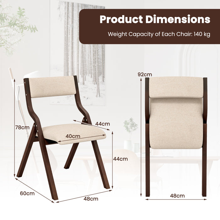 Folding Dining Chair Set of 2 with Solid Wood Frame and Padded Seat-Grey
