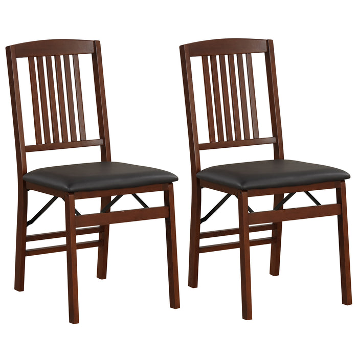 Folding Dining Chairs Set of 2 Upholstered Kitchen Chairs with Padded Seat-Brown