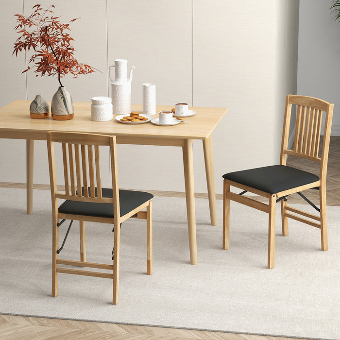 Folding Dining Chairs Set of 2 Upholstered Kitchen Chairs with Padded Seat-Brown