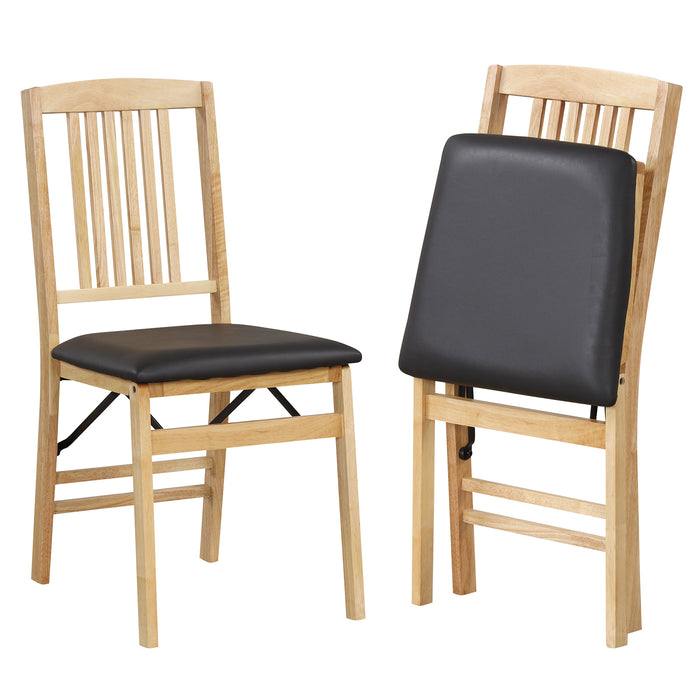 Folding Dining Chairs Set of 2 Upholstered Kitchen Chairs with Padded Seat-Brown