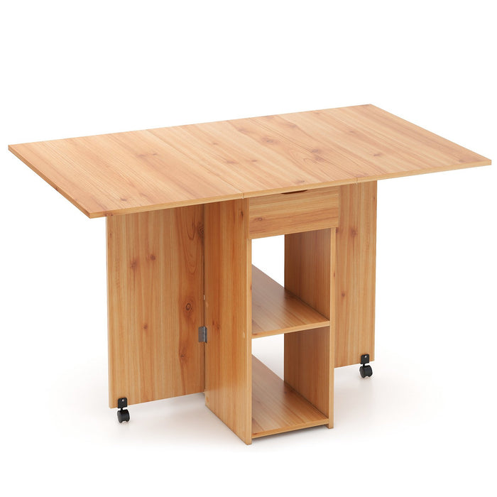 Folding Dining Table with 2 Wheels for Small Spaces-