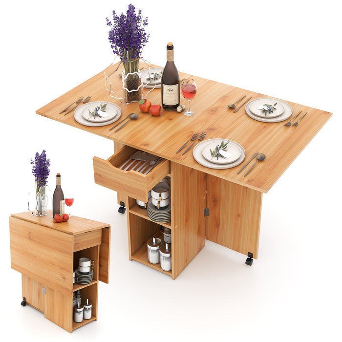 Folding Dining Table with 2 Wheels for Small Spaces-