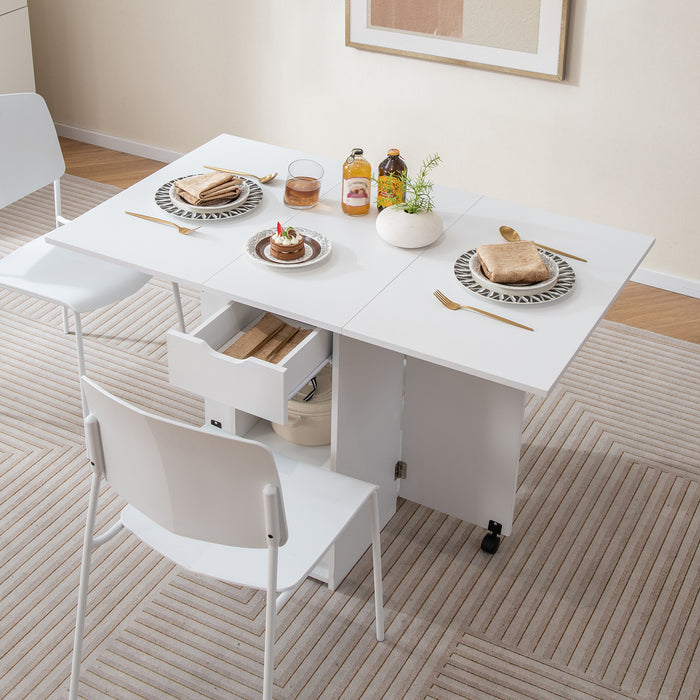 Folding Dining Table with 2 Wheels for Small Spaces-