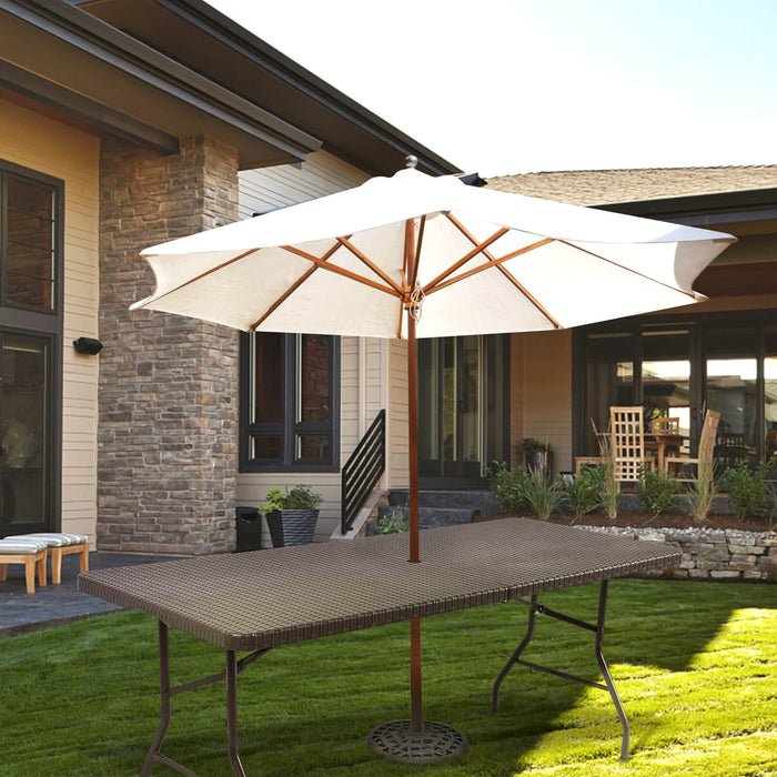 Folding Table Portable Plastic Table with Rattan Design and Umbrella Hole