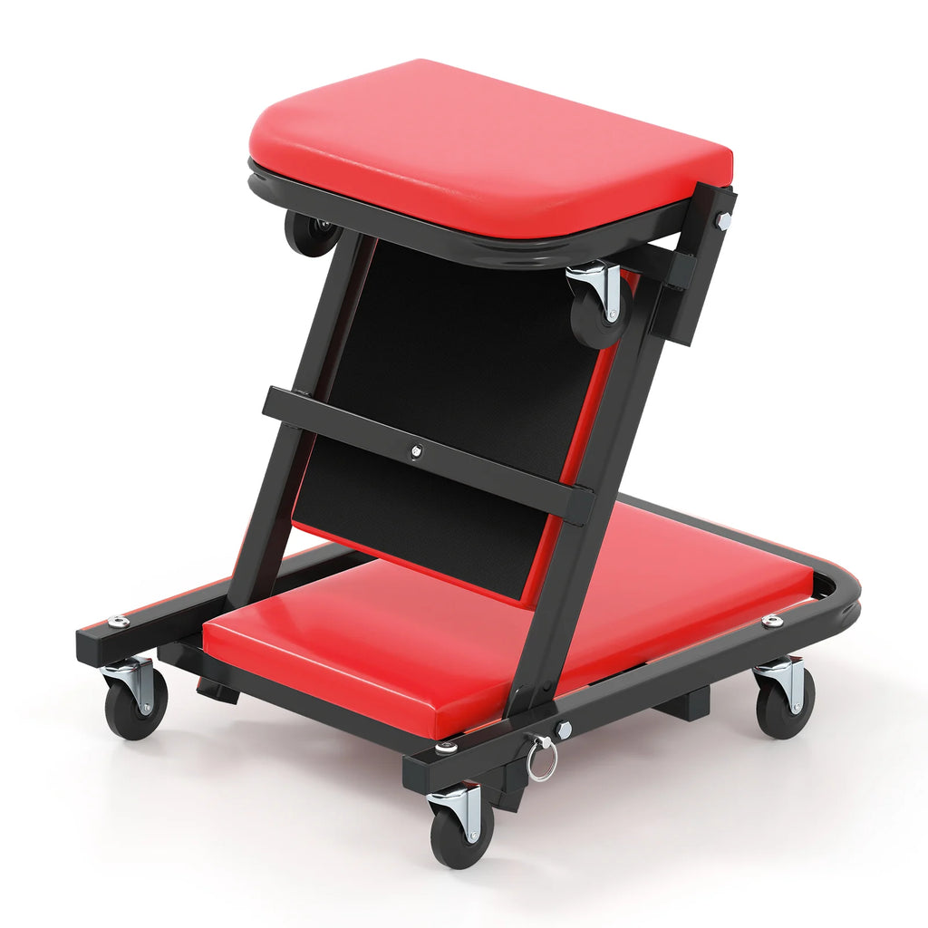 2-in-1 Folding Profile Mechanic Creeper with Padded Seat and 6 Wheels-Red