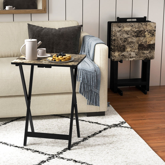 4 Pieces Folding TV Dinner Rectangular Snack Table with Storage Rack-