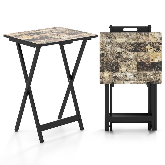 4 Pieces Folding TV Dinner Rectangular Snack Table with Storage Rack-