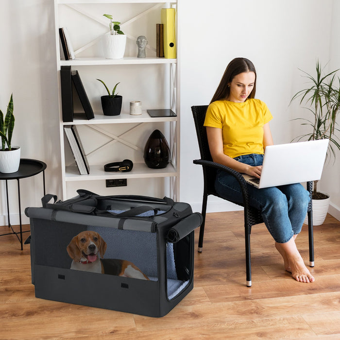 Foldable Dog Crate with Openings and Window Mesh Inner Basket-