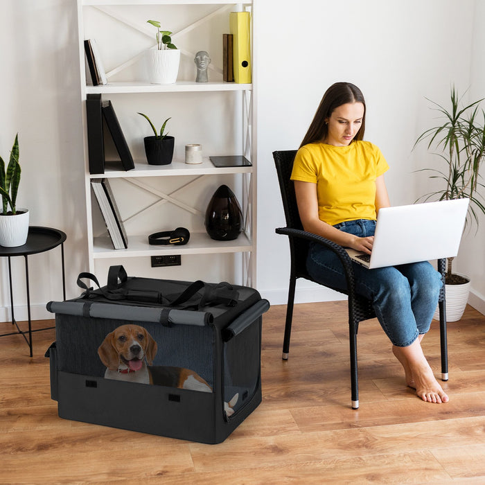 Foldable Dog Crate with Openings and Window Mesh Inner Basket-