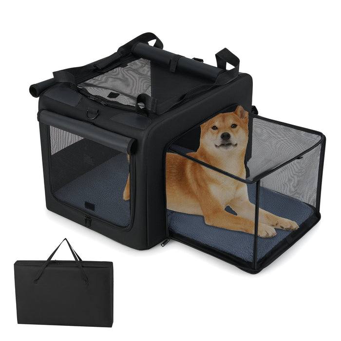 Foldable Dog Crate with Openings and Window Mesh Inner Basket-