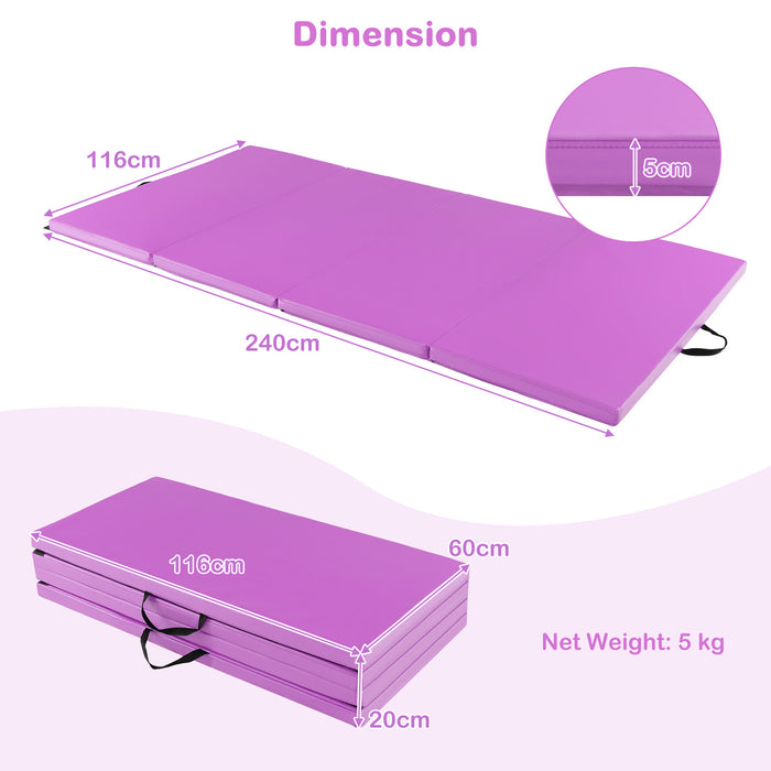 240 x 116 x 5 cm Folding Soft Floor Mat with Carry Handles and Hook & Loop Fasteners-Purple