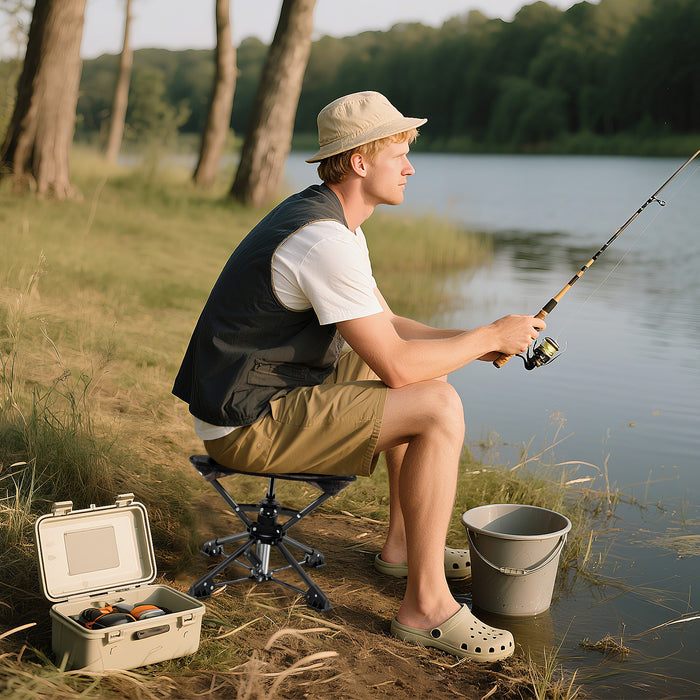 Folding Swivel Camping Hunting Stools with Anti-Sink Feet and Carry Bag-
